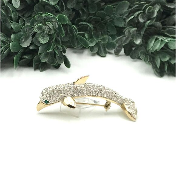 Dolphin Crystal Rhinestone Brooch Pin Jewelry Elegant Accessory - Picture 10 of 15
